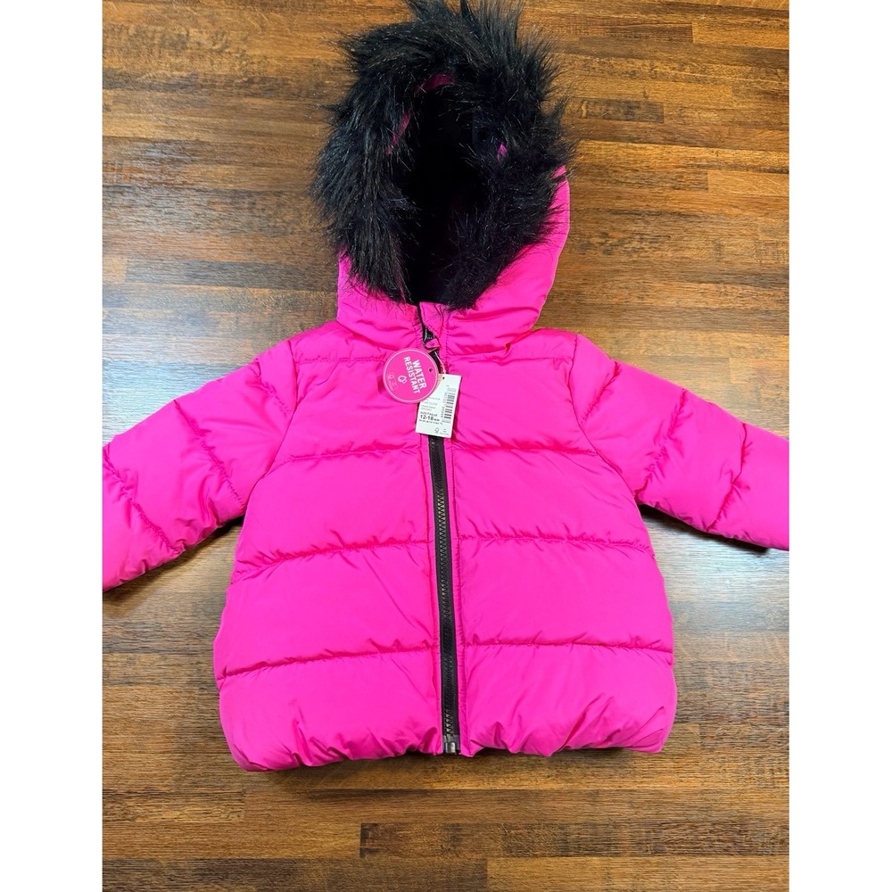NWT Children's Place Pink Puffer coat with Fur Hood size 12/18 months